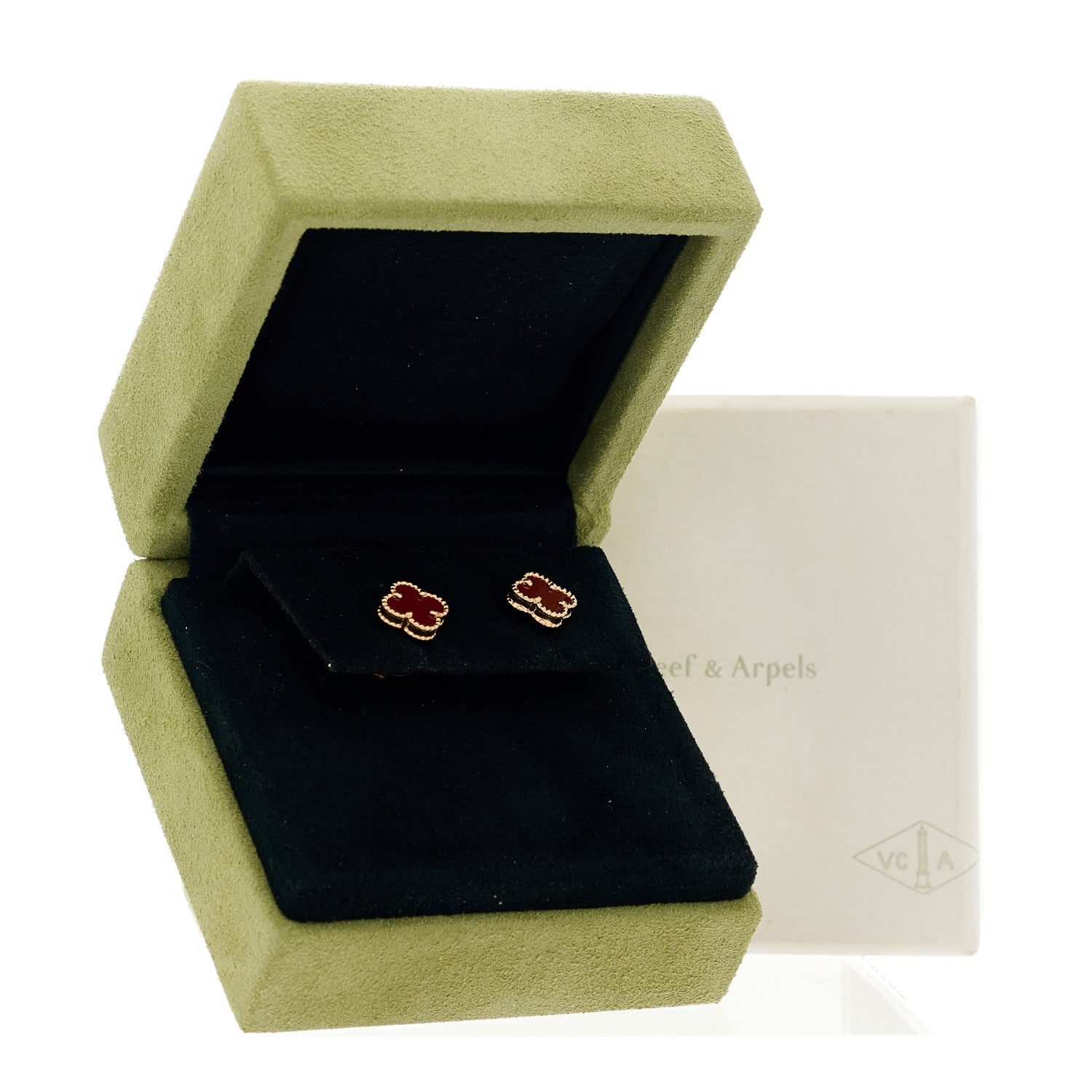 Van Cleef & Arpels 18K Rose Gold Carnelian Sweet Alhambra Earrings 5 of 5
