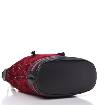 Gucci Velvet GG Monogram Textured Calfskin Web Bucket Bag Red Cipria Black 4 of 10