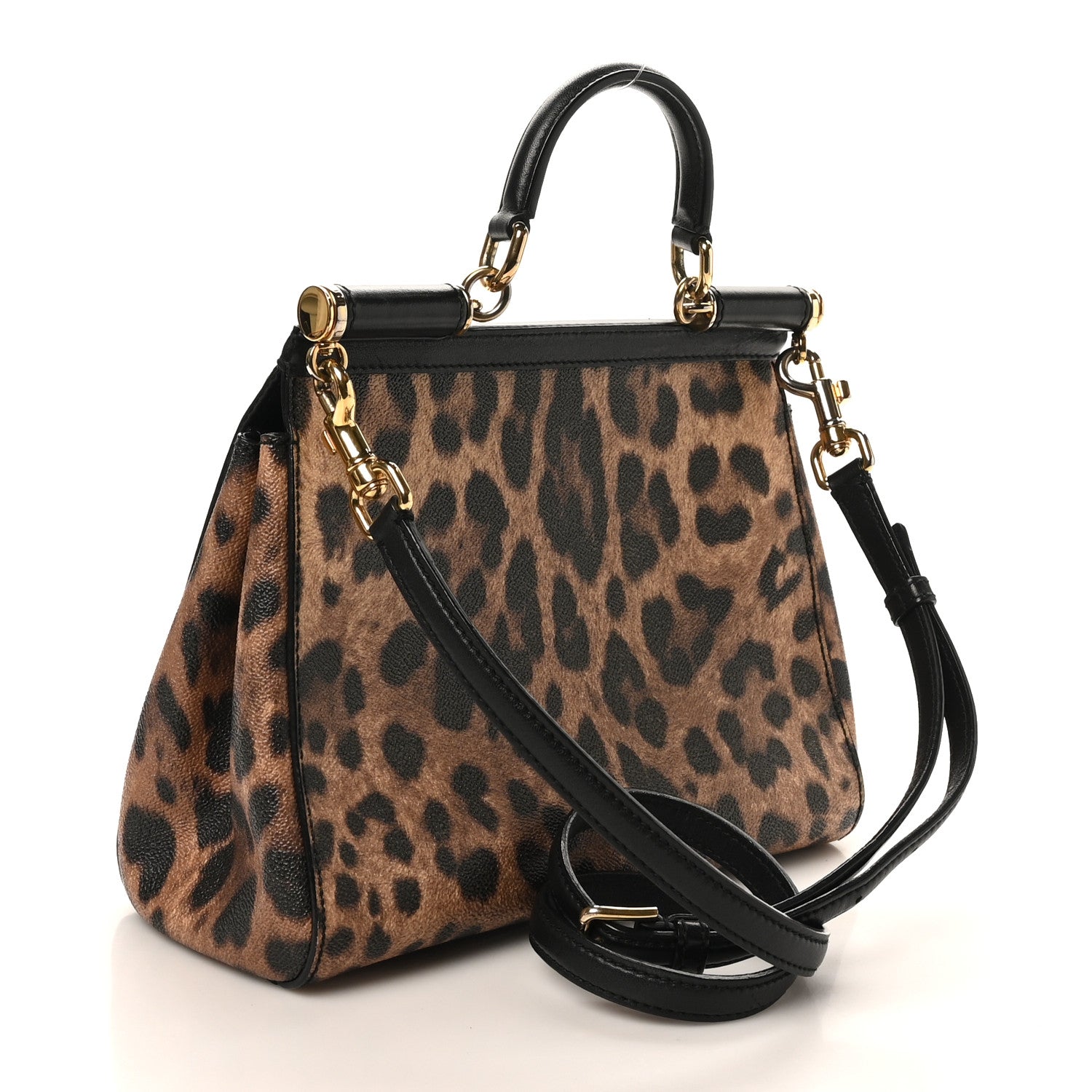 Dolce & Gabbana Dauphine Leopard Print Small Miss Sicily Satchel Black 3 of 9