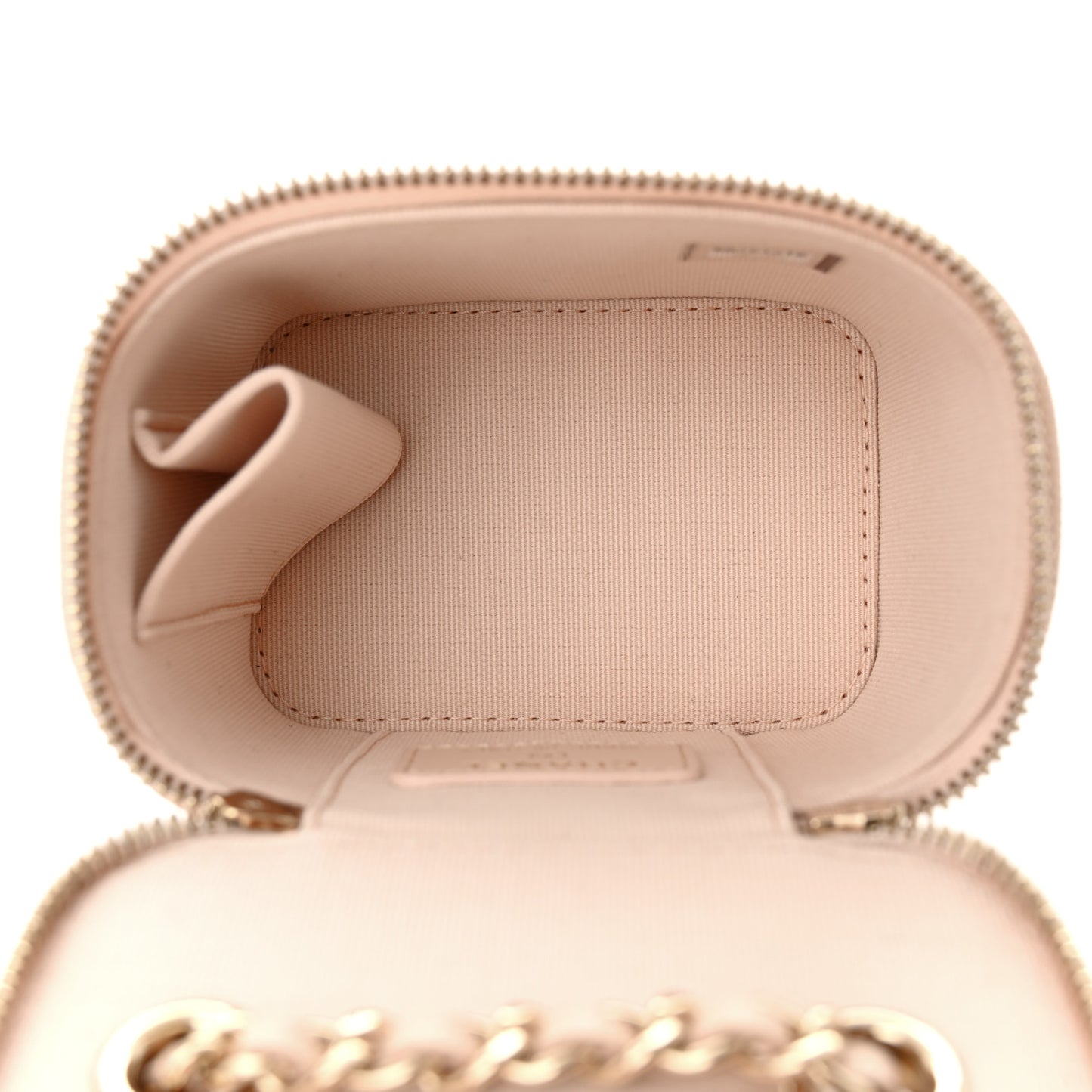 Caviar Quilted Mini Vanity Case With Chain Light Beige