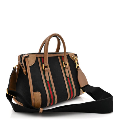 Gucci Monogram Textured Dollar Calfskin Web Small Bauletto Duffle Top Handle Bag Black Koi Beige 3 of 15
