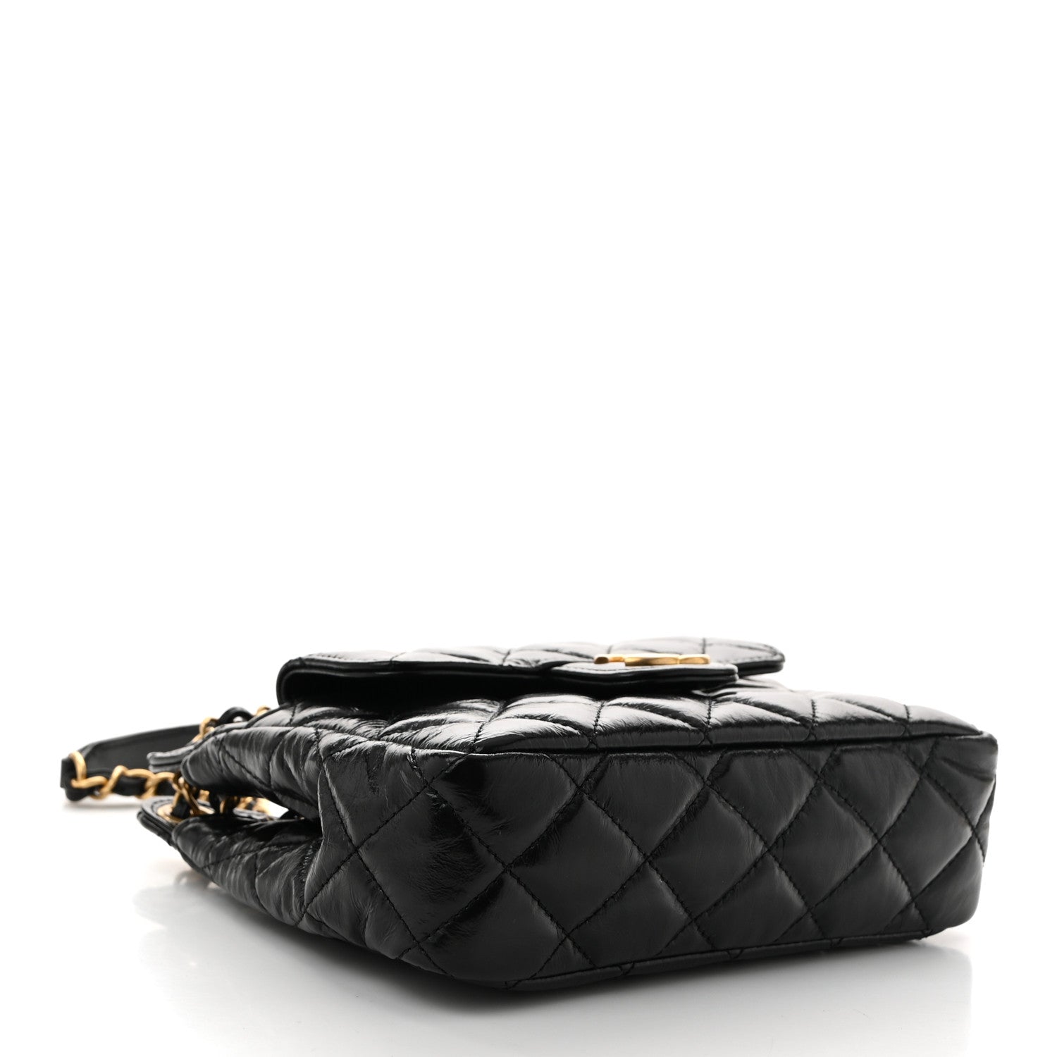 Chanel Shiny Crumpled Calfskin Quilted Small Wavy CC Hobo Black 4 of 10