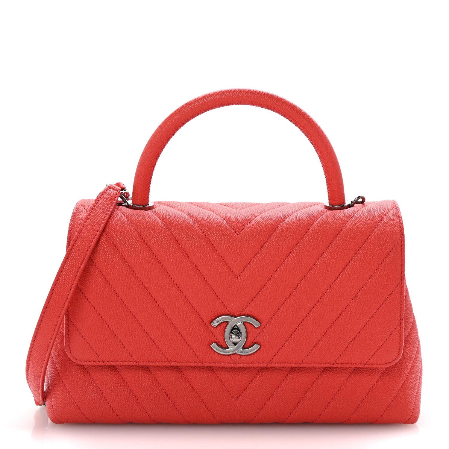 Chanel Caviar Chevron Quilted Small Coco Handle Flap Coral 1 of 10