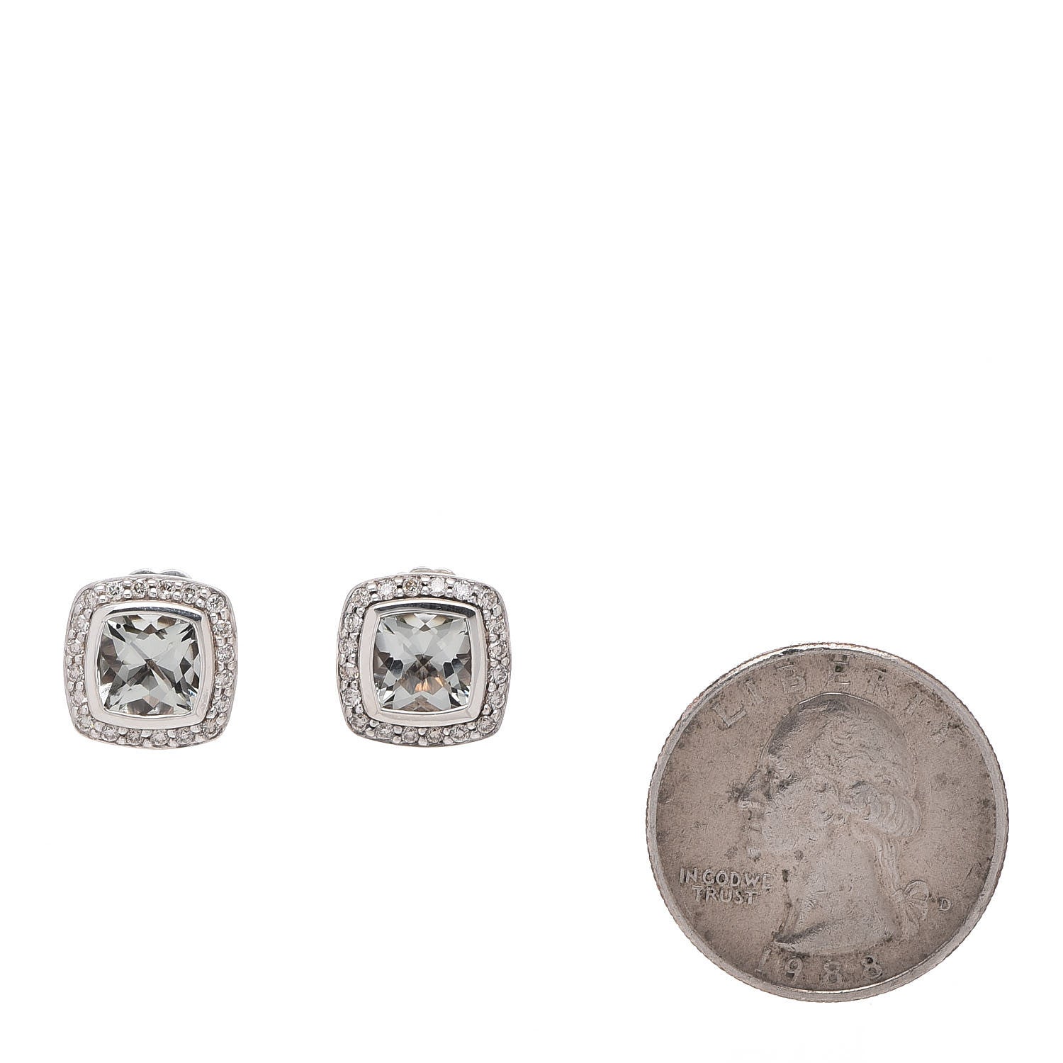 David Yurman Sterling Silver Diamond Prasiolite 7mm Petite Albion Earrings 5 of 17