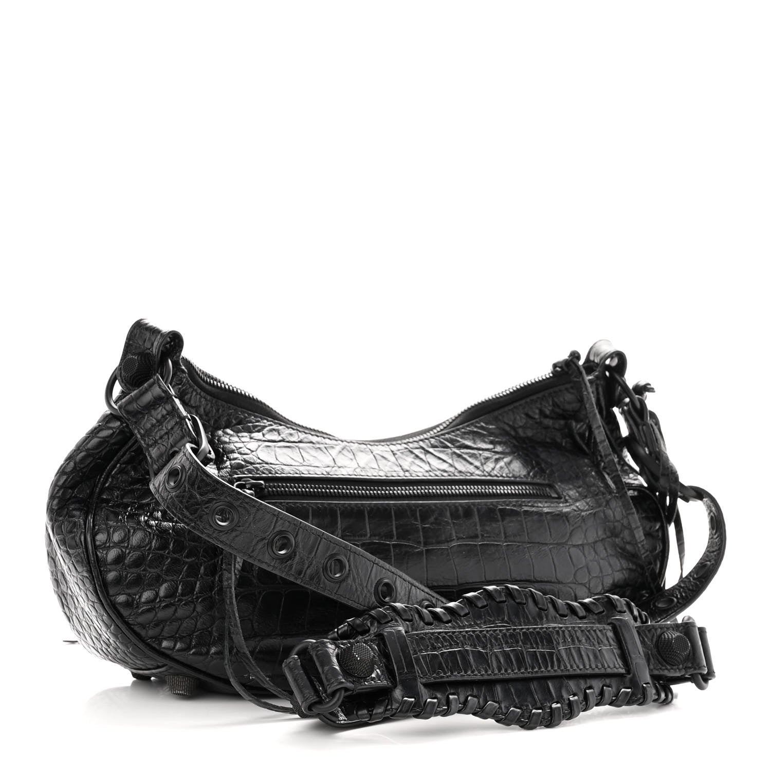Balenciaga Extra Supple Calfskin Crocodile Embossed Monochrome Small Le Cagole Shoulder Bag Black 3 of 10