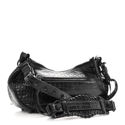 Balenciaga Extra Supple Calfskin Crocodile Embossed Monochrome Small Le Cagole Shoulder Bag Black 3 of 10