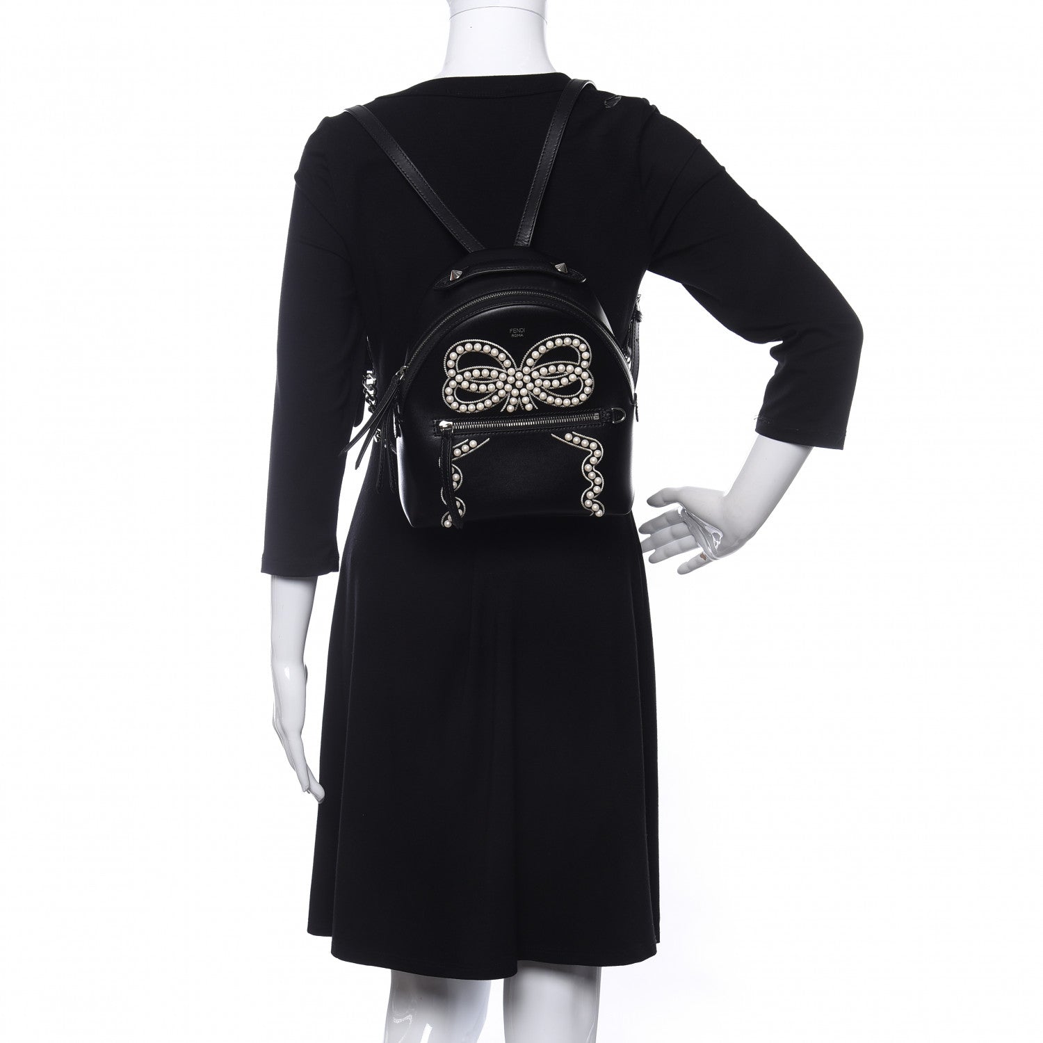Fendi Vitello Liberty Pearl Romantic Bow Mini Backpack Black 2 of 10