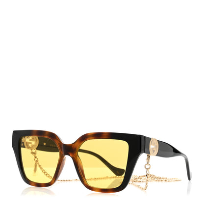 Gucci Acetate Square Frame Chain Sunglasses GG1023S Havana 1 of 10