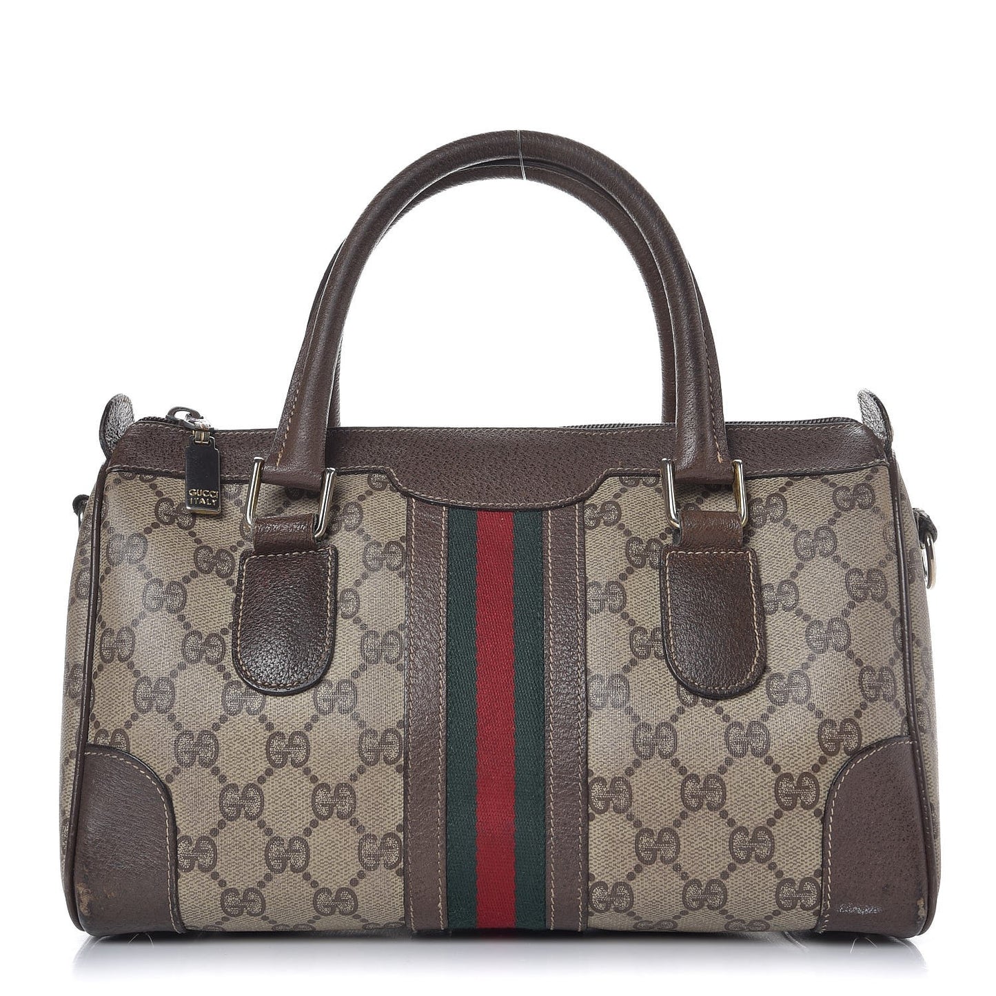 GG Plus Monogram Vintage Web Small Boston Dark Brown