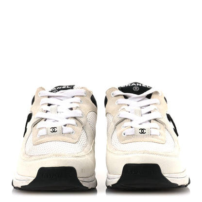 Chanel Mesh Suede Calfskin Grained Calfskin Womens CC Sneakers 37 White Black 3 of 13