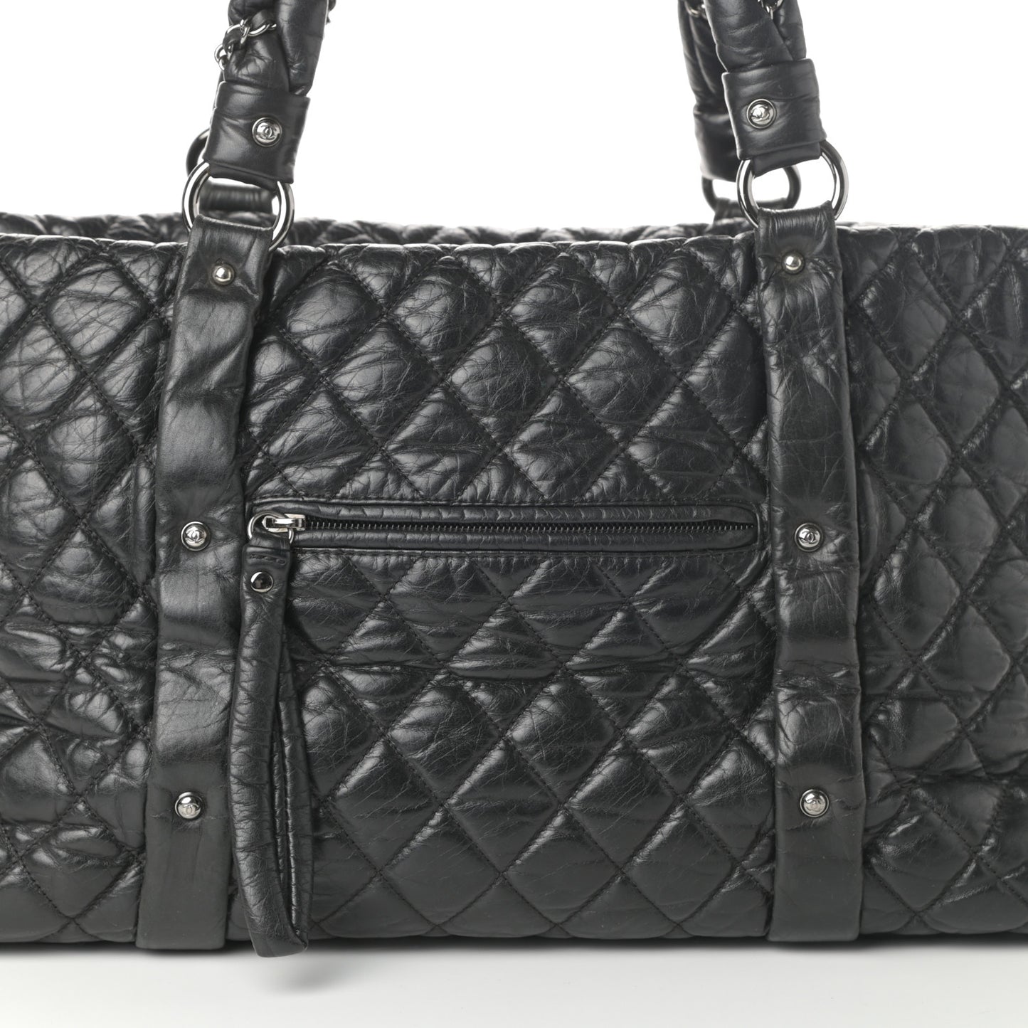Distressed Lambskin Vintage Ligne Lady Braid XL Tote Black