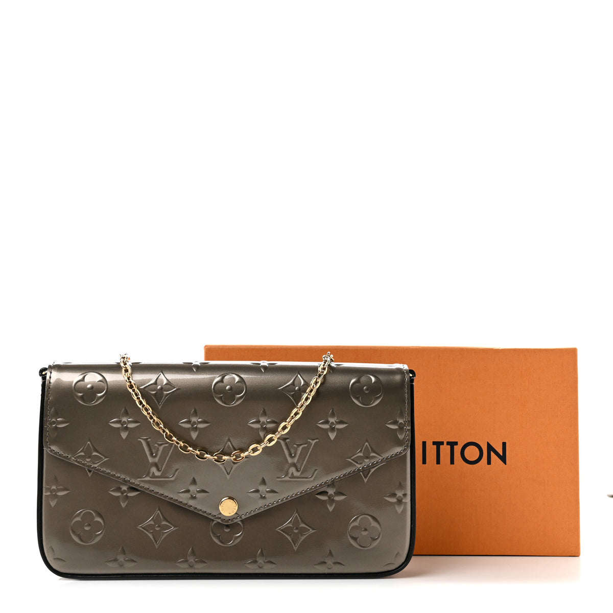 Louis Vuitton Vernis Felicie Pochette Chain Wallet Champagne Metallise 11 of 11