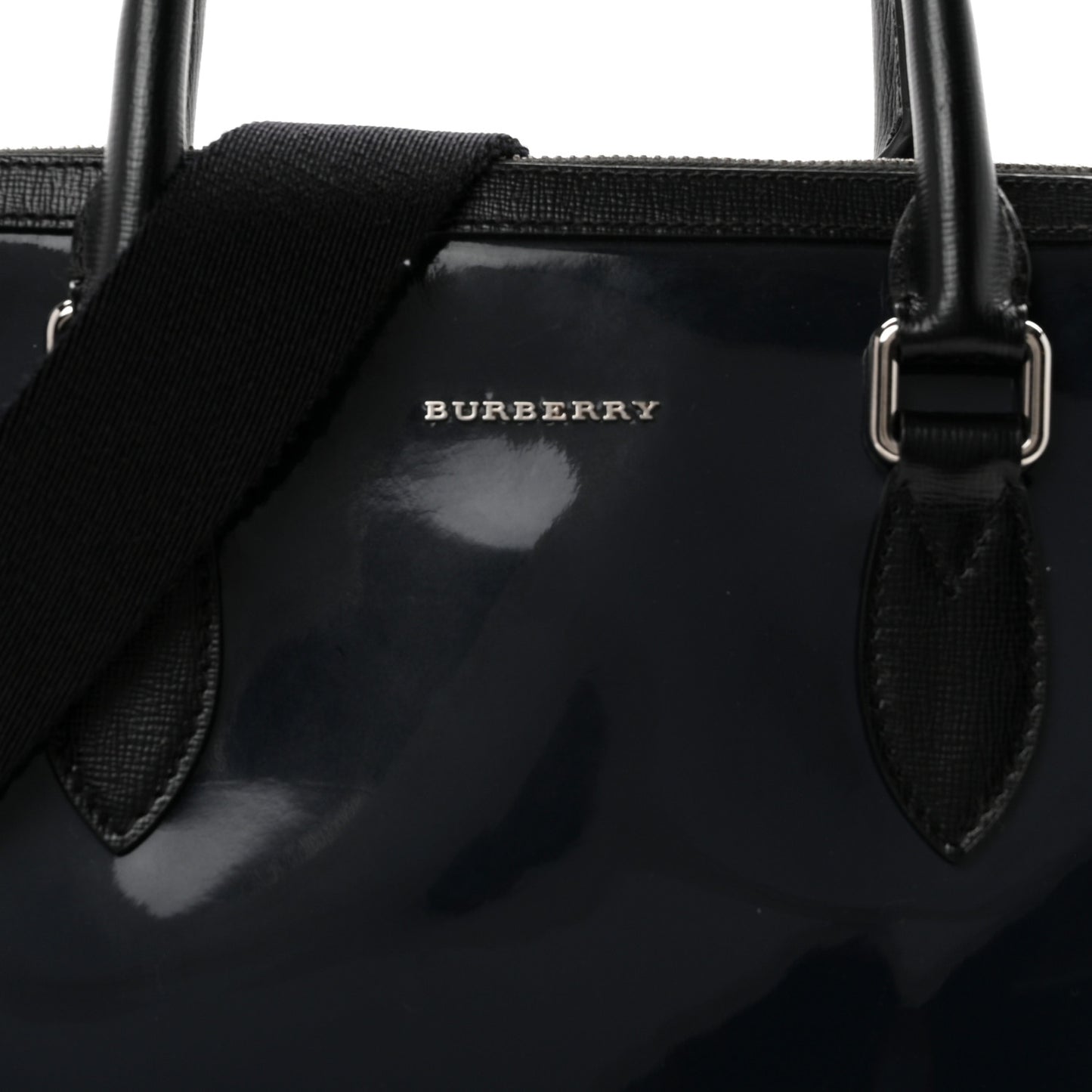 Patent Textured Calfskin Barrow Briefcase Black Blue