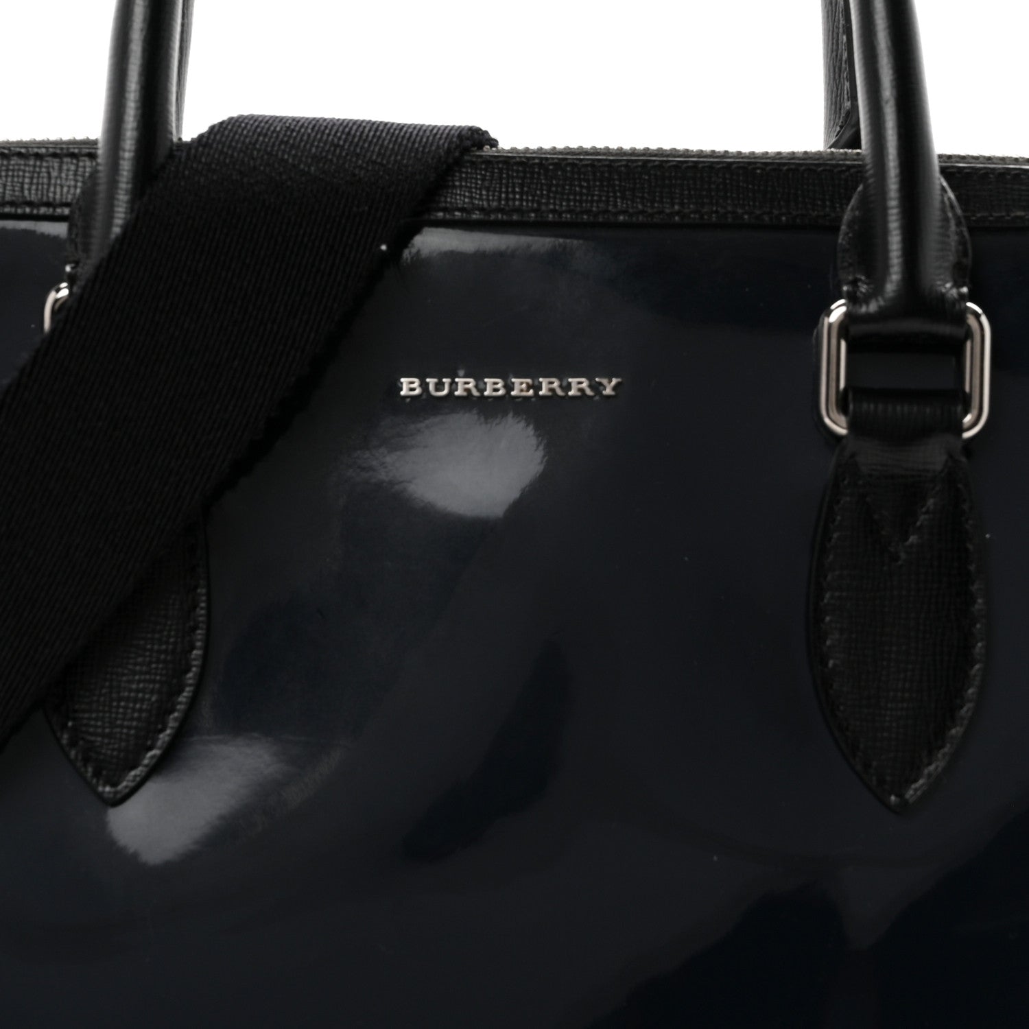 Burberry Patent Textured Calfskin Barrow Briefcase Black Blue 7 of 9