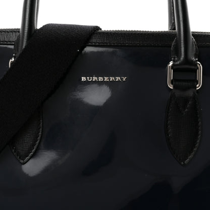 Burberry Patent Textured Calfskin Barrow Briefcase Black Blue 7 of 9