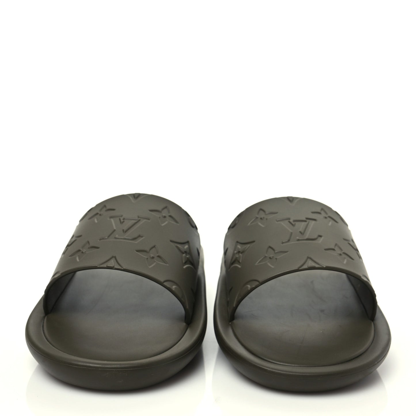 Rubber Monogram Embossed Sunbath Flat Mule 39 Kaki