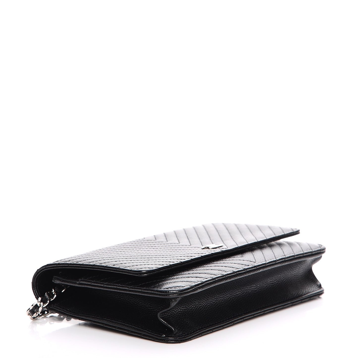 Caviar Chevron Quilted Wallet On Chain WOC Black