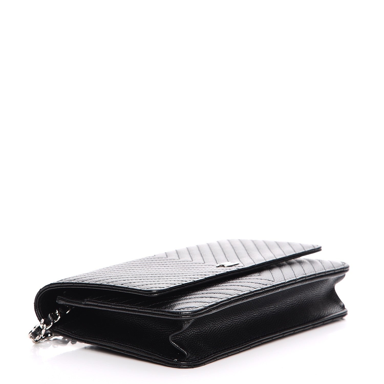 Chanel Caviar Chevron Quilted Wallet On Chain WOC Black 4 of 11