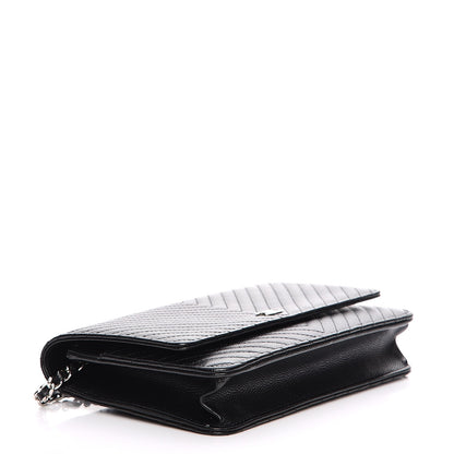 Chanel Caviar Chevron Quilted Wallet On Chain WOC Black 4 of 11