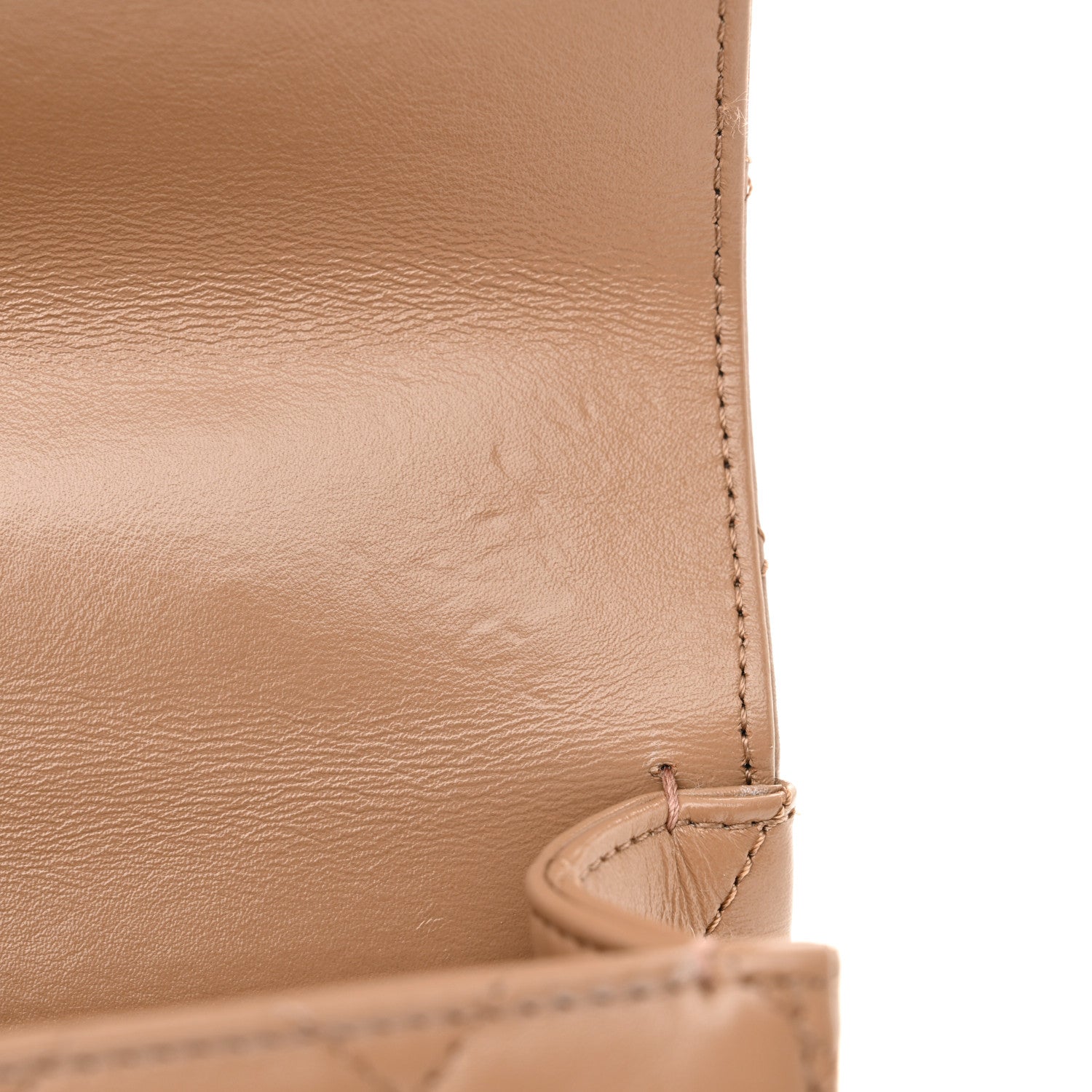 Chanel Shiny Calfskin Quilted Small Metal Chain Top Handle Flap Beige 11 of 12