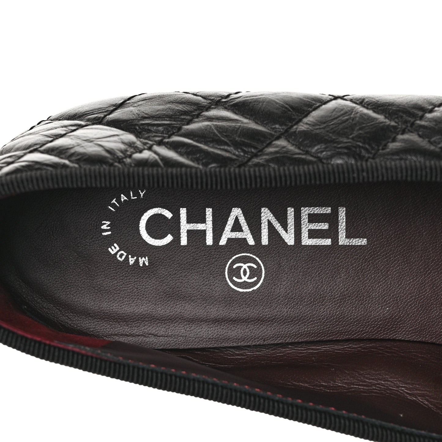 Aged Calfskin Quilted Cap Toe Ballerina Flats 40.5 Black