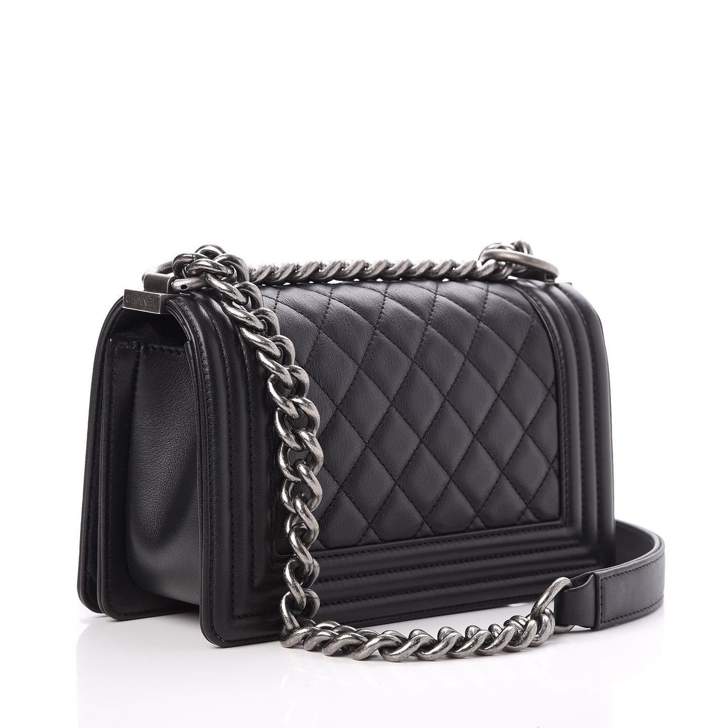 Calfskin Quilted Small Boy Flap Black