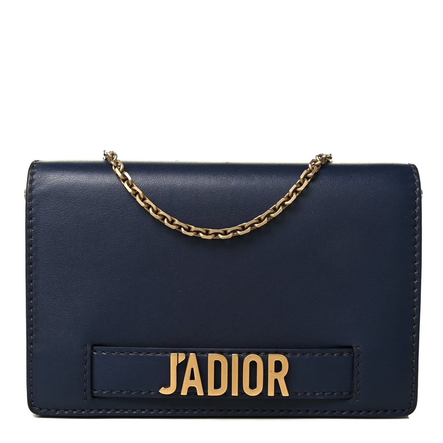 Calfskin J'Adior Wallet on Chain Pouch Navy Blue