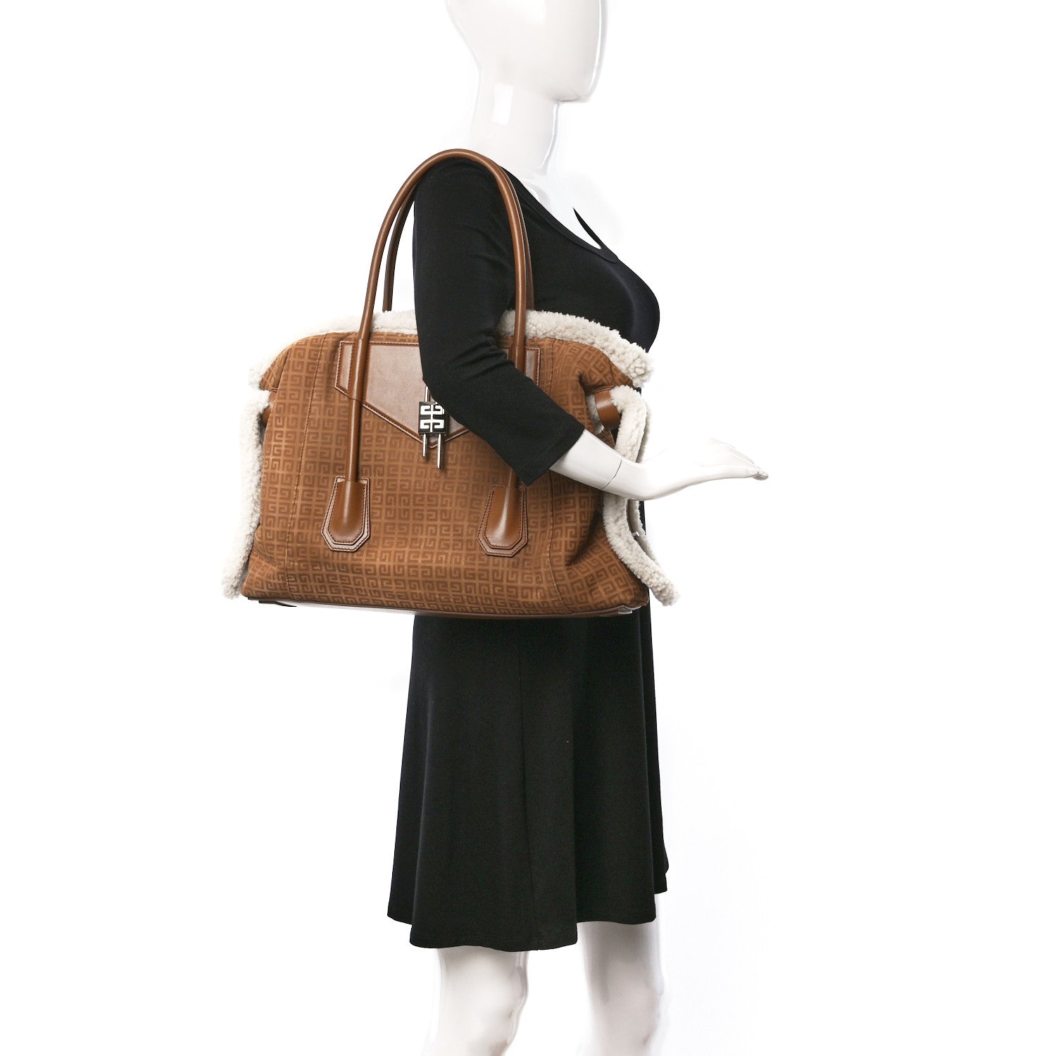 Givenchy Shearling Suede Medium Soft Lock Antigona Shoulder Bag Tan 2 of 8