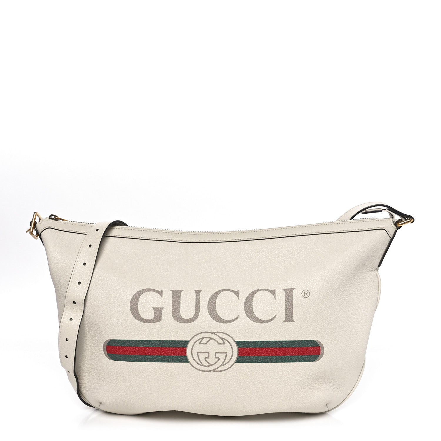 Gucci Grained Calfskin Logo Half Moon Hobo White 1 of 10