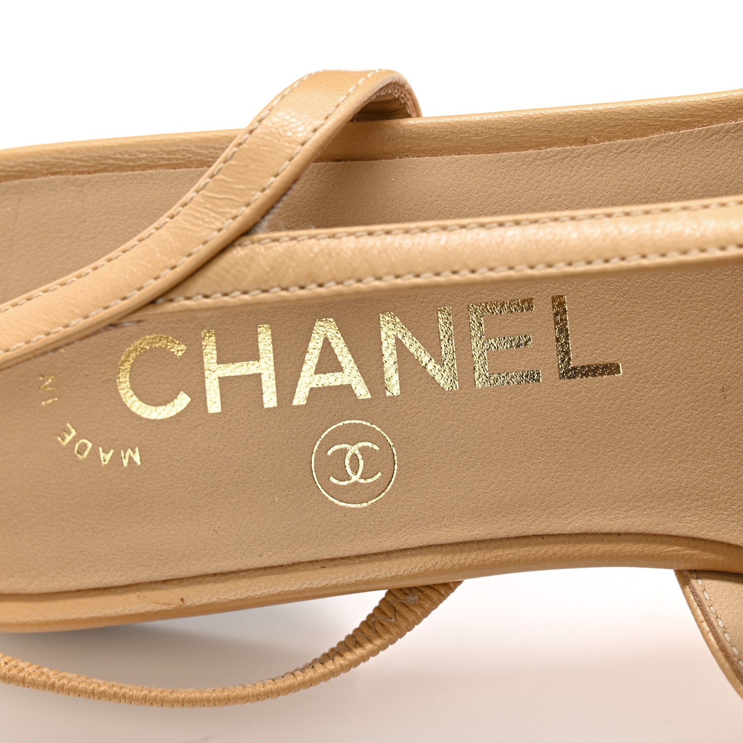 Chanel Goatskin Grosgrain Cap Toe CC Slingback Sandals 36 Beige Black 6 of 10
