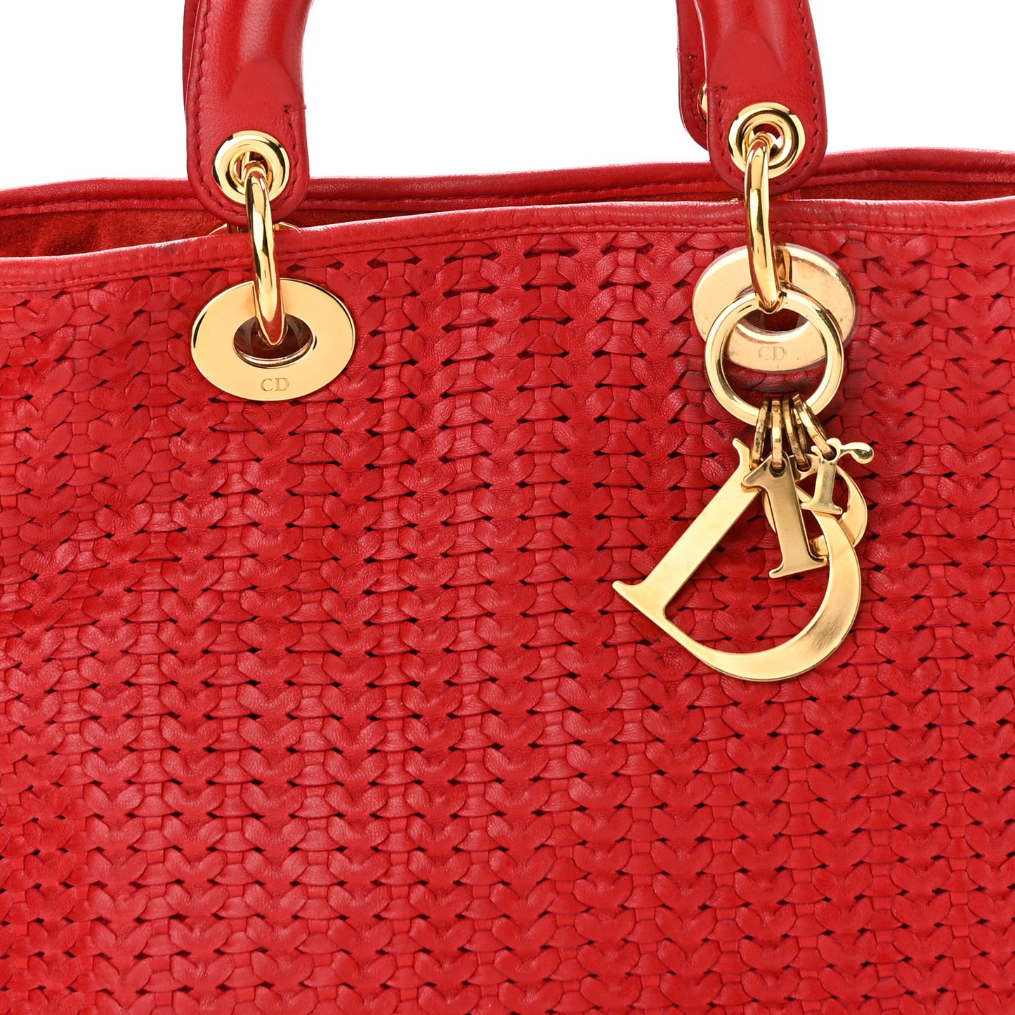 Lambskin Woven Lady Dior Shopping Tote Red