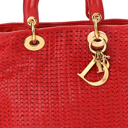 Christian Dior Lambskin Woven Lady Dior Shopping Tote Red 8 of 13