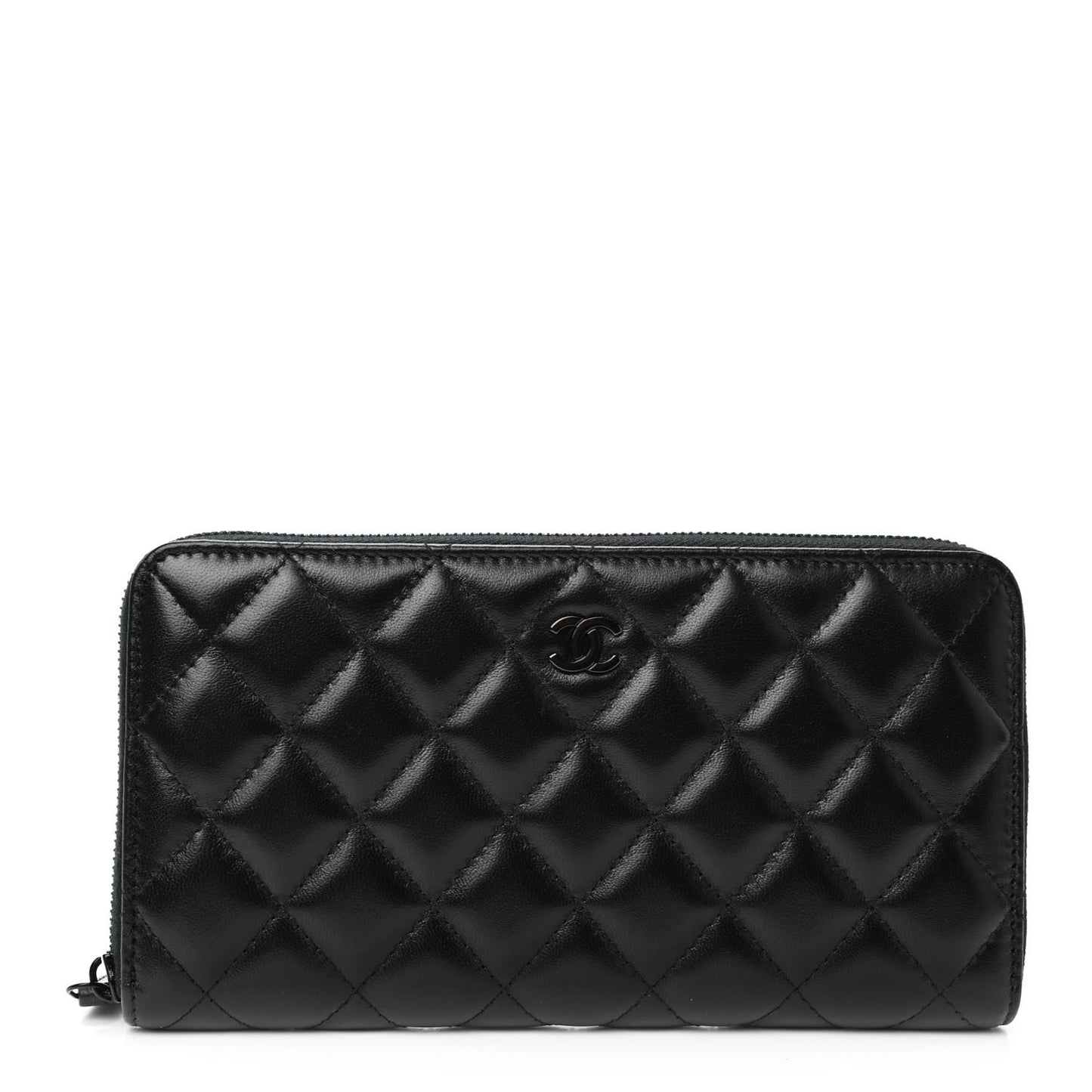 Lambskin Quilted Large Gusset Zip Around Wallet So Black