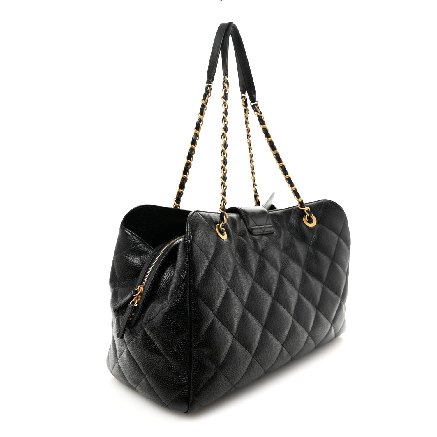 Chanel Metallic Grained Calfskin Quilted Shopping Tote Black 3 of 11