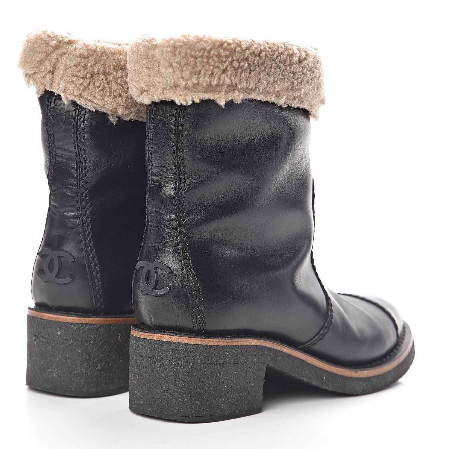Chanel Shearling Calfskin Short Boots 37 Black 4 of 12
