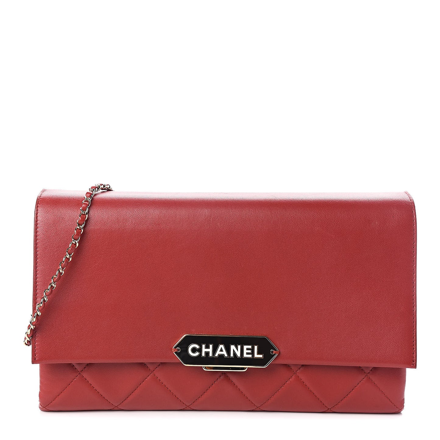 Lambskin Quilted Retro Label Clutch Red