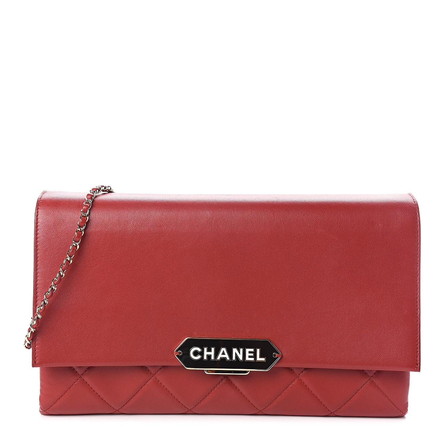 Chanel Lambskin Quilted Retro Label Clutch Red 1 of 11