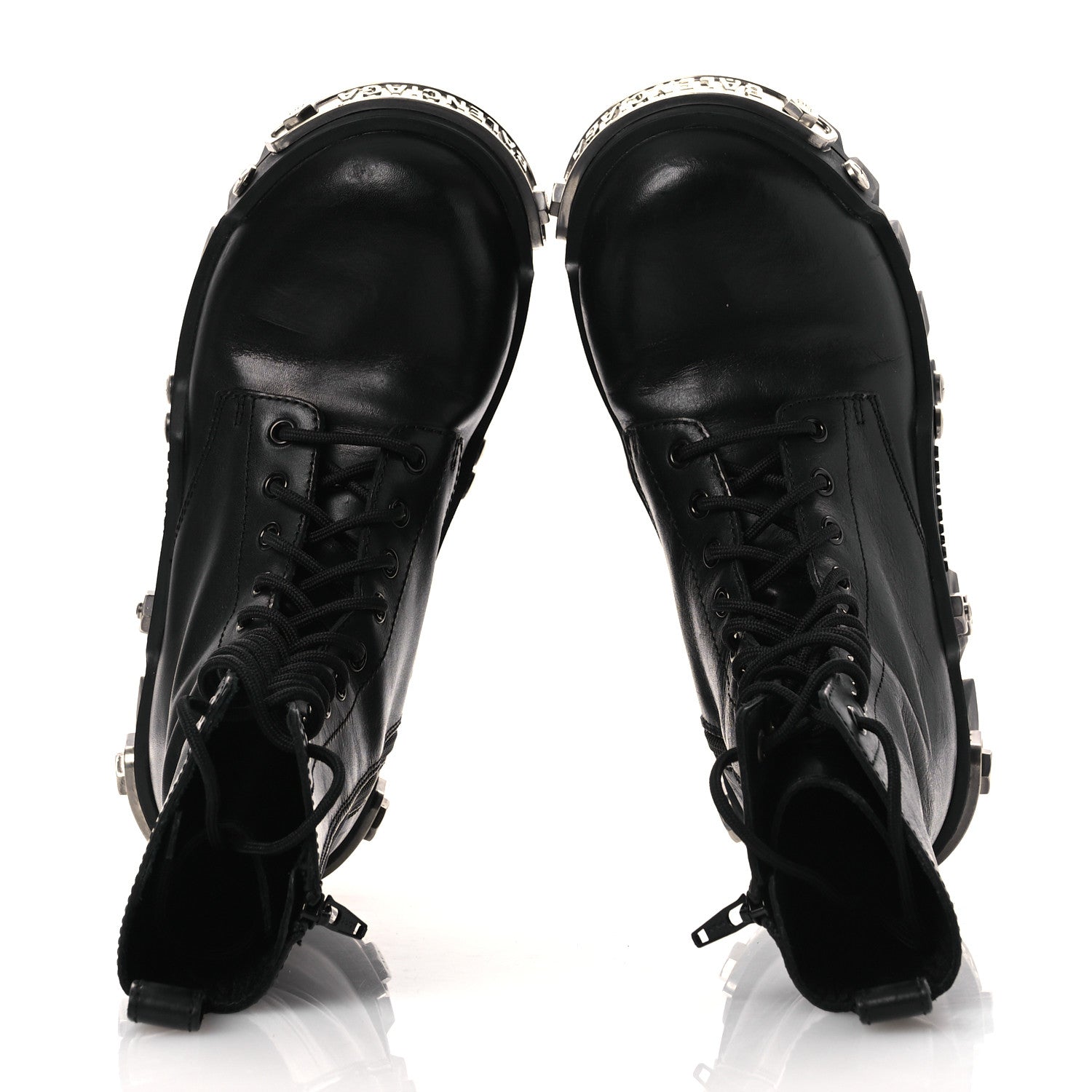 Balenciaga Calfskin Womens Bulldozer Metal Toe Lace Up Boots 37 Black 2 of 13