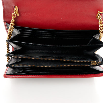 Gucci Vintage Effect Calfskin Matelasse Diagonal Torchon GG Marmont Chain Wallet Black Romantic Cherry 4 of 10