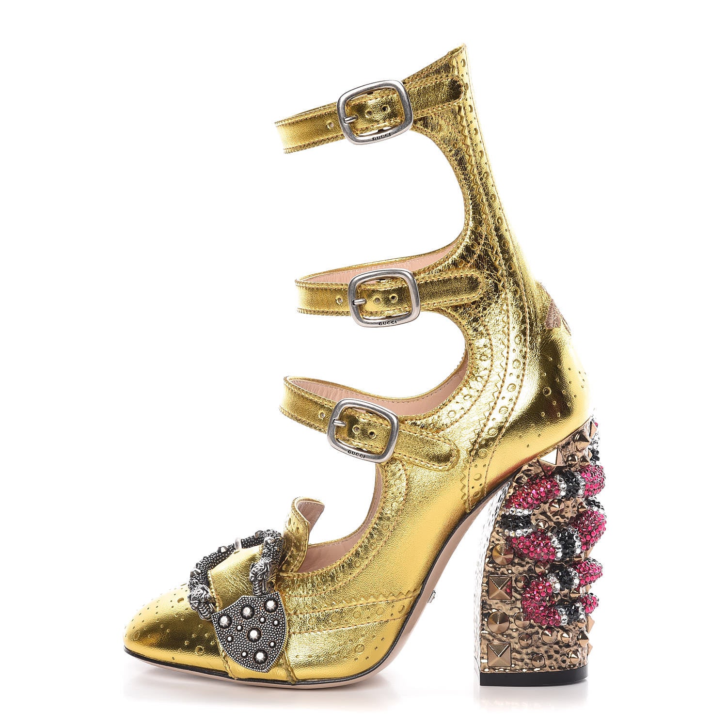 Gucci Nappa Kingsnake Queercore Mid Calf Loafer Pumps 35 Oro Vecchio 1 of 9