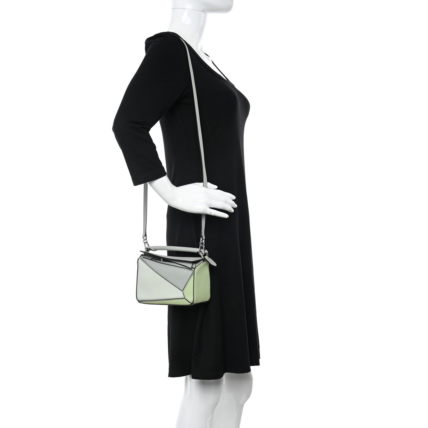 Calfskin Mini Puzzle Bag Ash Grey Light Celadon