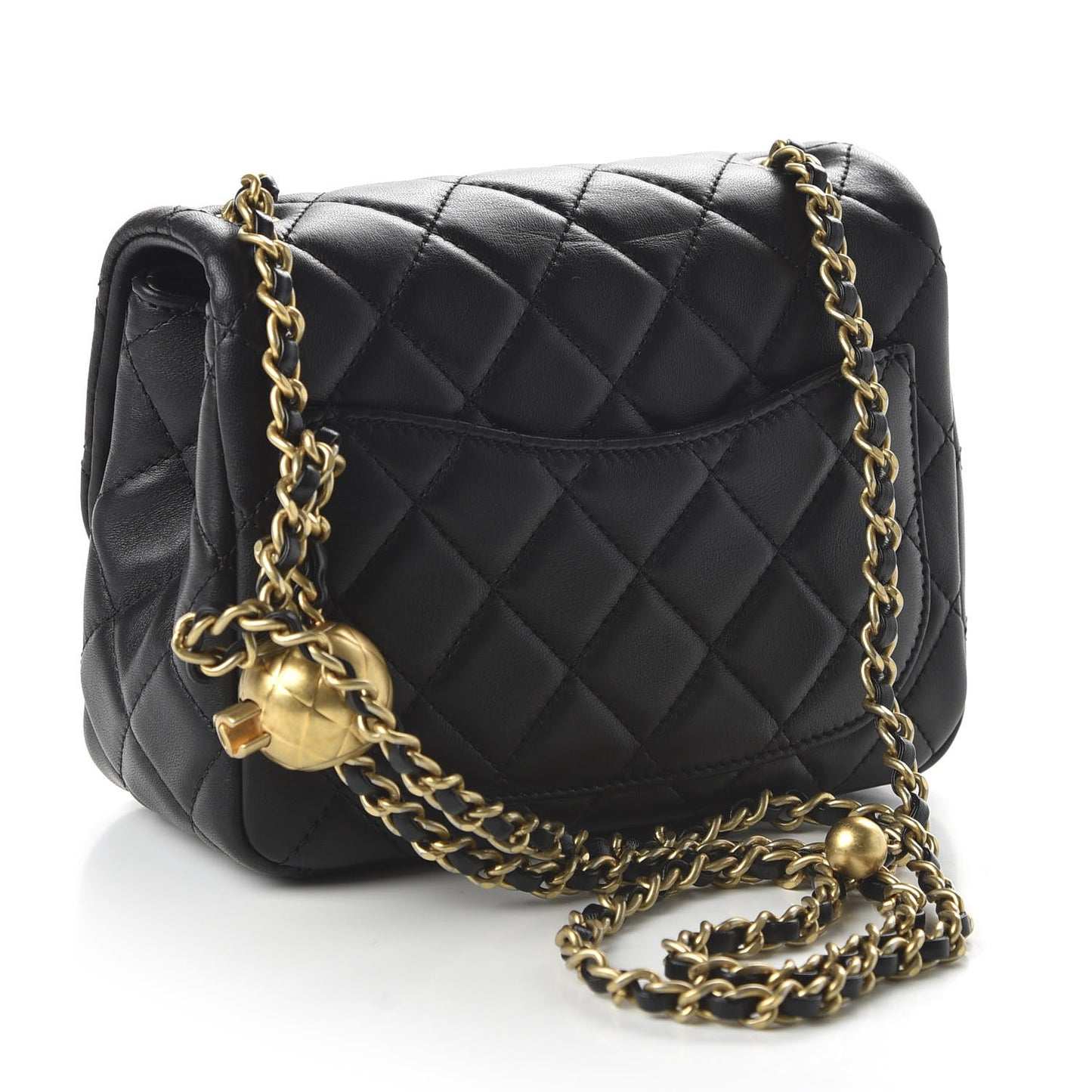 Lambskin Quilted Mini Pearl Crush Flap Black