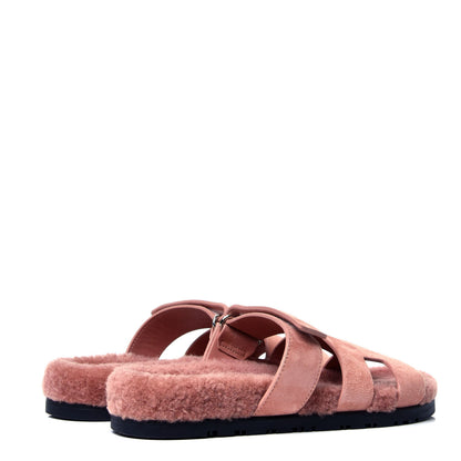 Hermes Suede Goatskin Woolskin Womens Chypre Sandals 38 Rose Aube 4 of 5