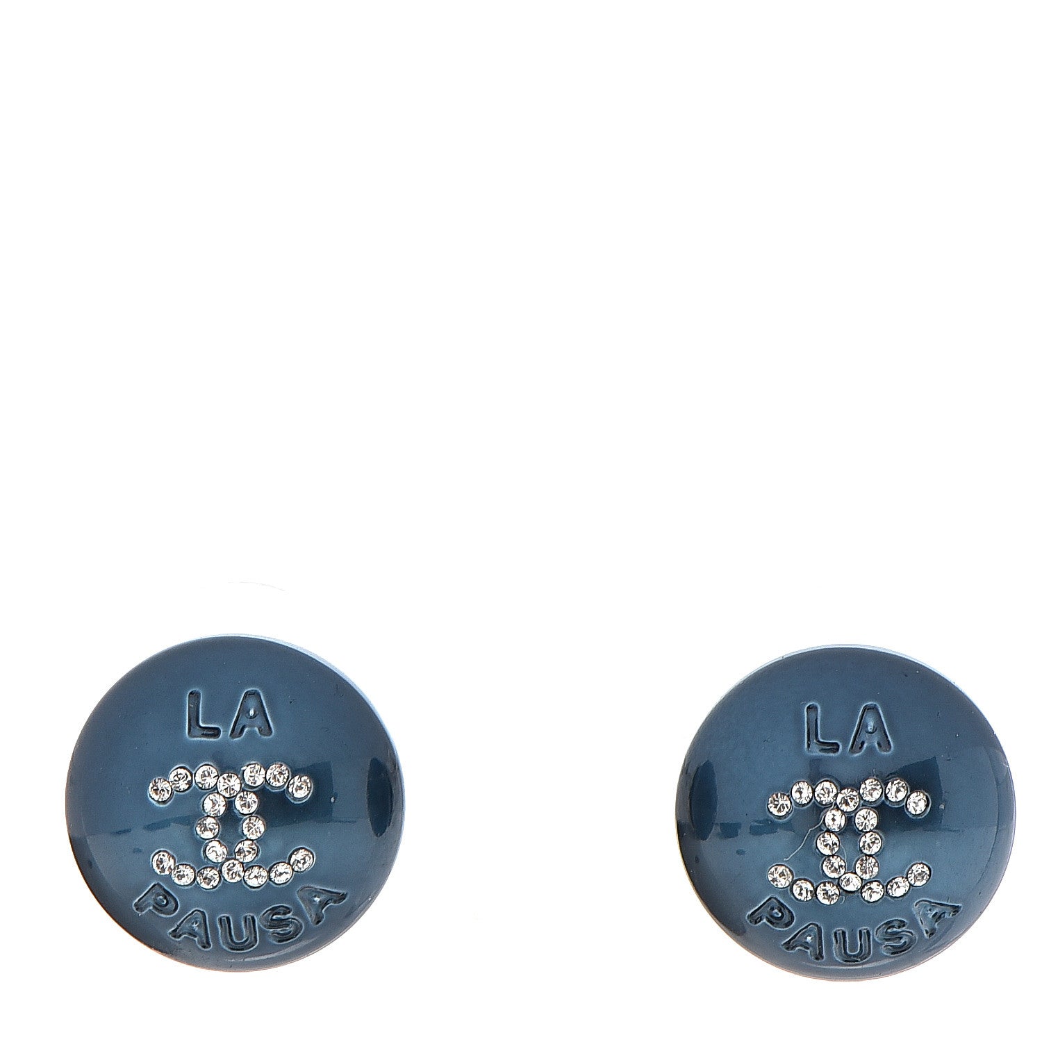 Chanel Resin Crystal CC La Pausa Earrings Navy Gold 1 of 5