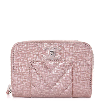 Chanel Metallic Caviar Chevron Quilted Vintage Mademoiselle Coin Purse Pink 1 of 8