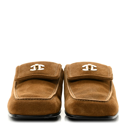 Chanel Suede Calfskin CC Turn Lock Mules 40 Dark Beige 3 of 9