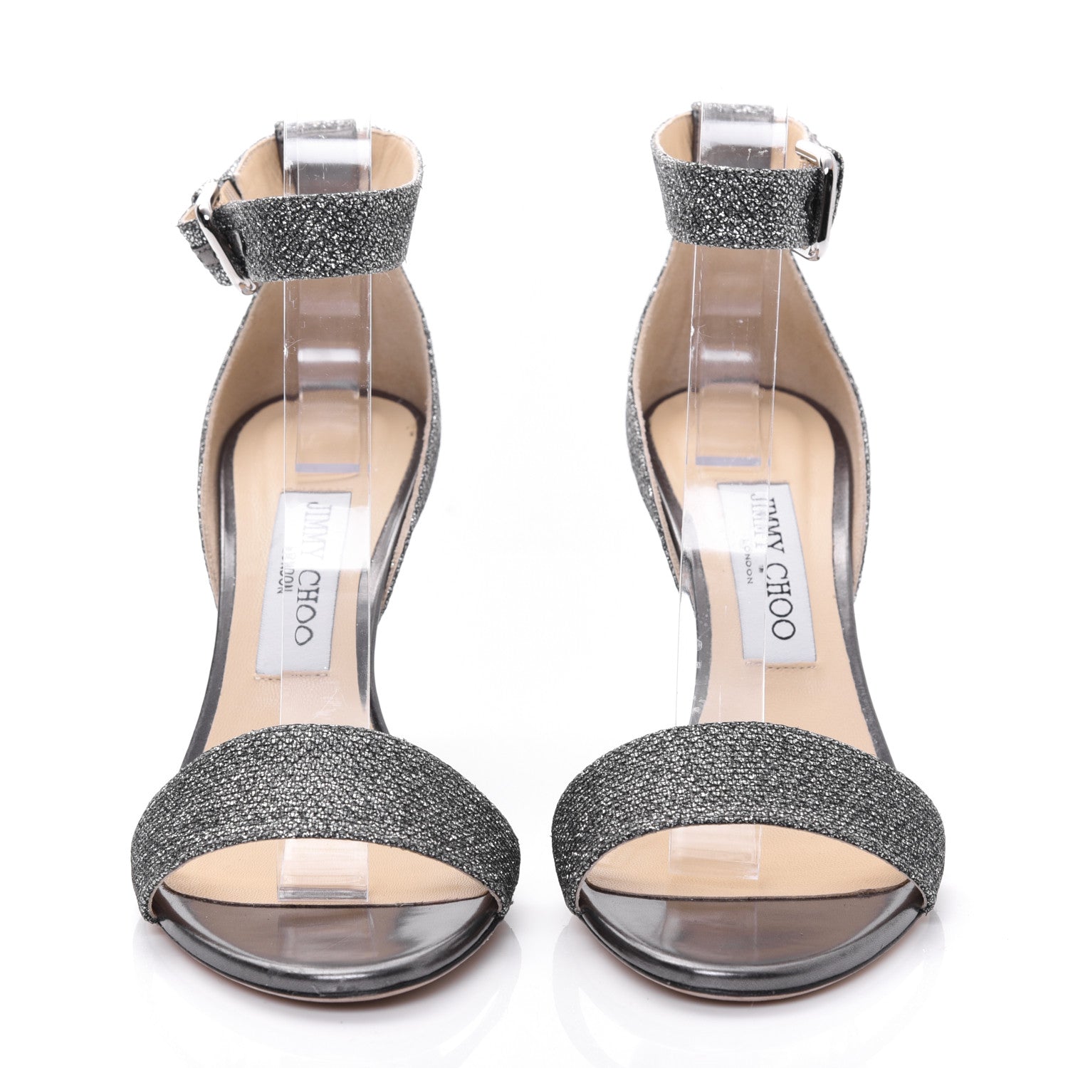 Jimmy Choo Glitter Fabric Edina Sandals 37.5 Anthracite 2 of 12