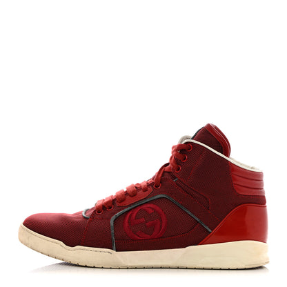 Gucci Baling Fabric Nappa Moorea Interlocking G Mens High Top Sneakers 9.5 Rosso Griggio 1 of 15