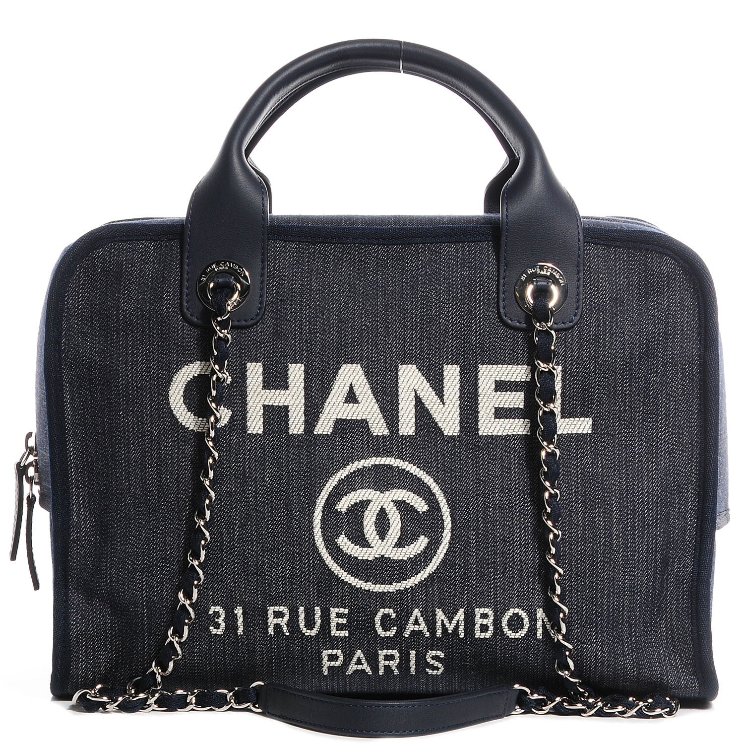 Chanel Denim Deauville Bowling Bag Dark Blue 1 of 7