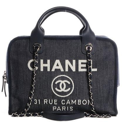 Chanel Denim Deauville Bowling Bag Dark Blue 1 of 7